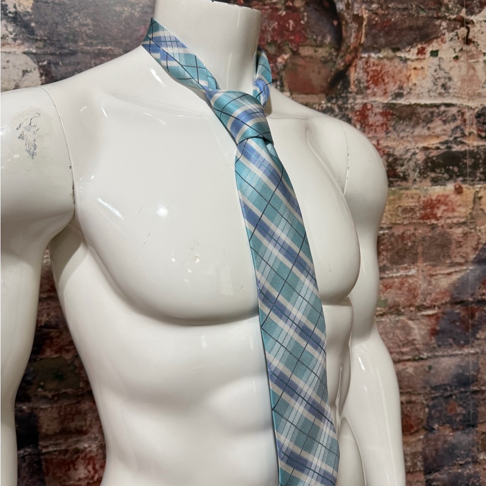 Nautica Aqua and Navy Plaid Tie